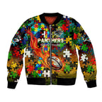 Panthers Autism Awareness Bomber Jacket Puzzle Flames Rugby Ball