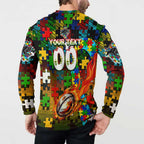 Panthers Autism Awareness Button Sweatshirt Puzzle Flames Rugby Ball