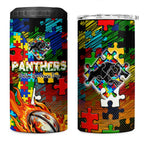 Panthers Autism Awareness 4 in 1 Can Cooler Tumbler Puzzle Flames Rugby Ball