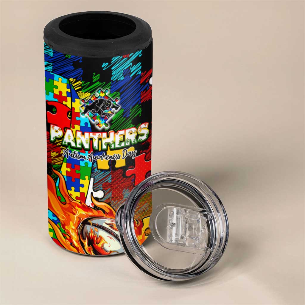 Panthers Autism Awareness 4 in 1 Can Cooler Tumbler Puzzle Flames Rugby Ball