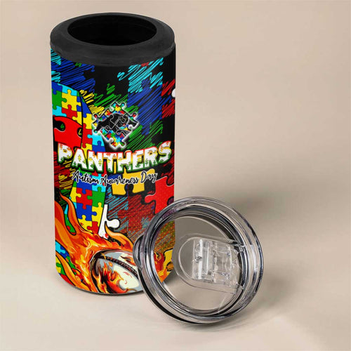 Panthers Autism Awareness 4 in 1 Can Cooler Tumbler Puzzle Flames Rugby Ball