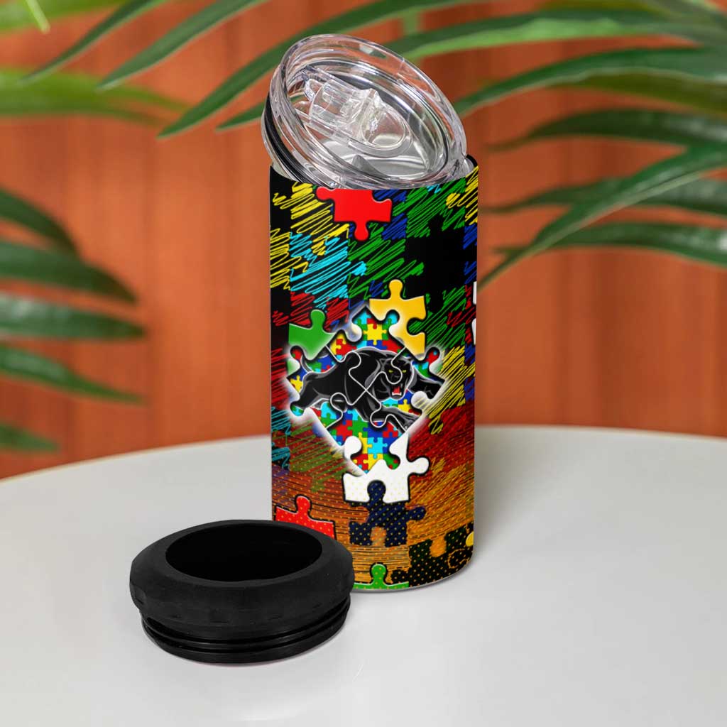 Panthers Autism Awareness 4 in 1 Can Cooler Tumbler Puzzle Flames Rugby Ball