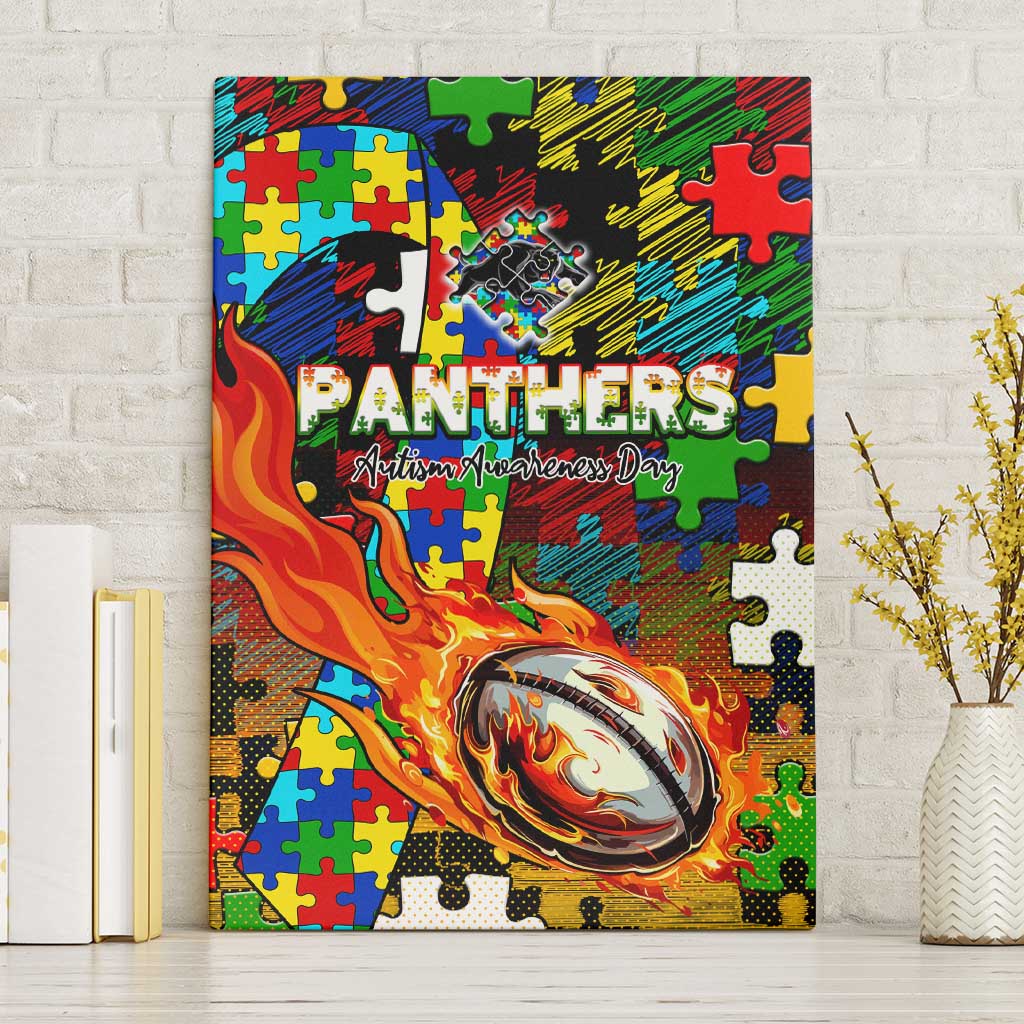 Panthers Autism Awareness Canvas Wall Art Puzzle Flames Rugby Ball
