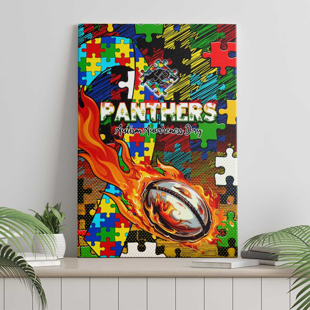Panthers Autism Awareness Canvas Wall Art Puzzle Flames Rugby Ball