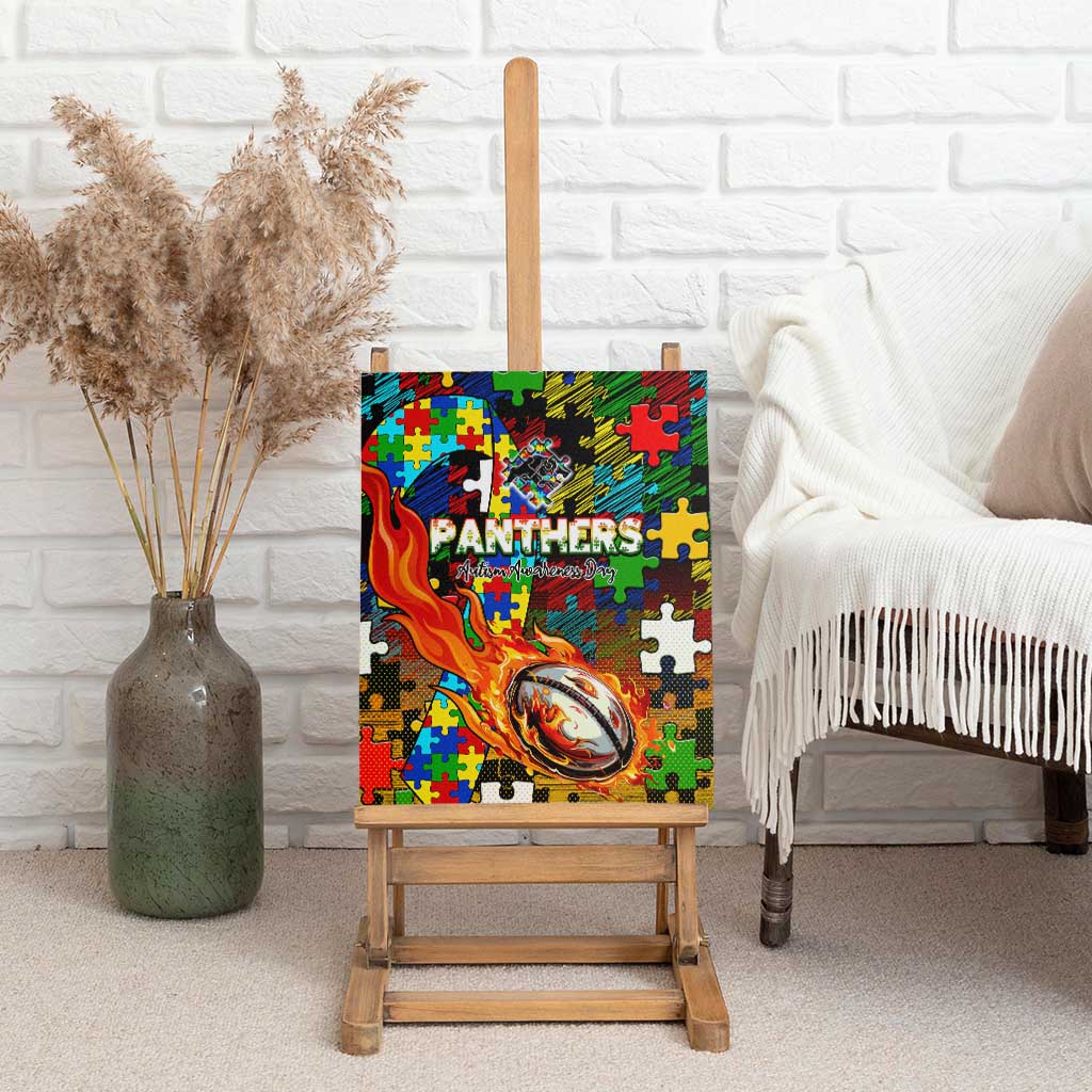 Panthers Autism Awareness Canvas Wall Art Puzzle Flames Rugby Ball