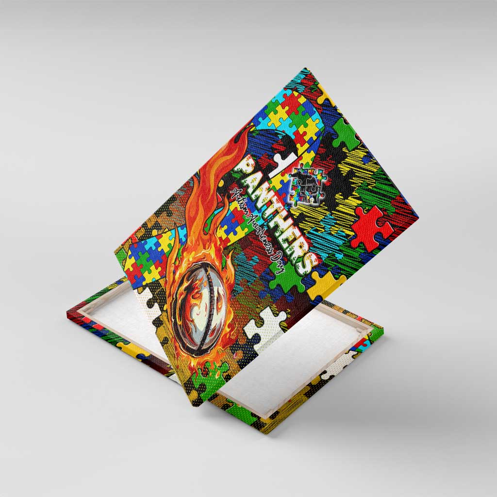 Panthers Autism Awareness Canvas Wall Art Puzzle Flames Rugby Ball