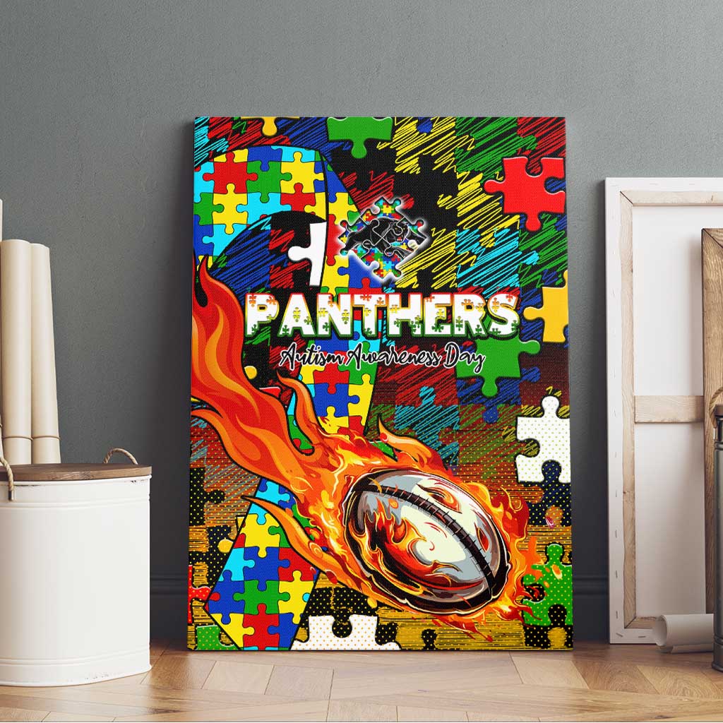 Panthers Autism Awareness Canvas Wall Art Puzzle Flames Rugby Ball