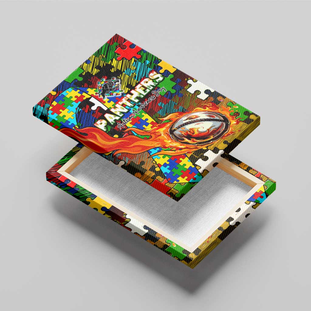 Panthers Autism Awareness Canvas Wall Art Puzzle Flames Rugby Ball