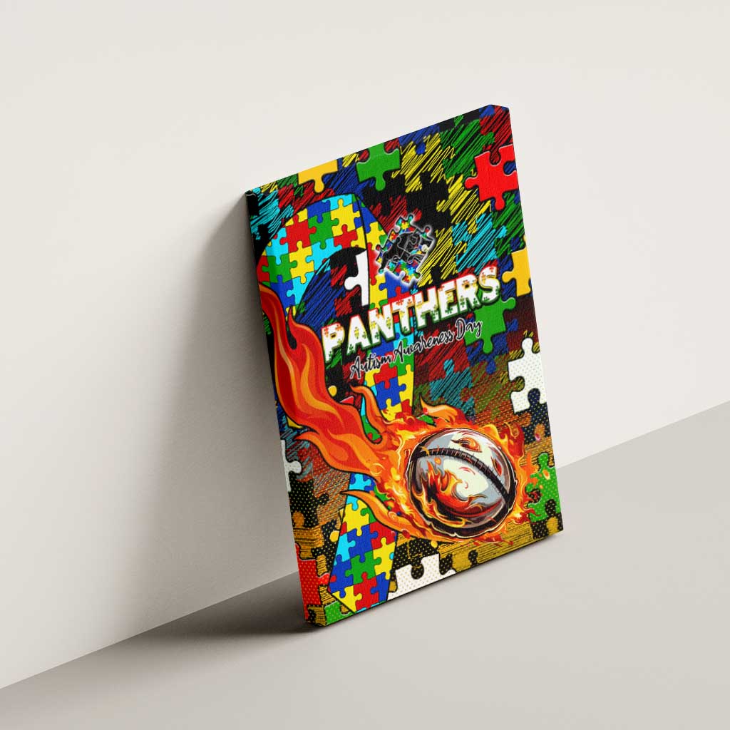 Panthers Autism Awareness Canvas Wall Art Puzzle Flames Rugby Ball