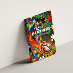 Panthers Autism Awareness Canvas Wall Art Puzzle Flames Rugby Ball