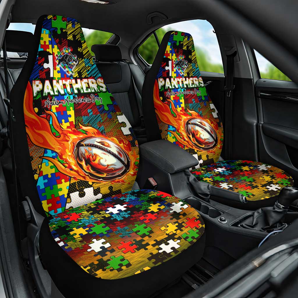 Panthers Autism Awareness Car Seat Cover Puzzle Flames Rugby Ball