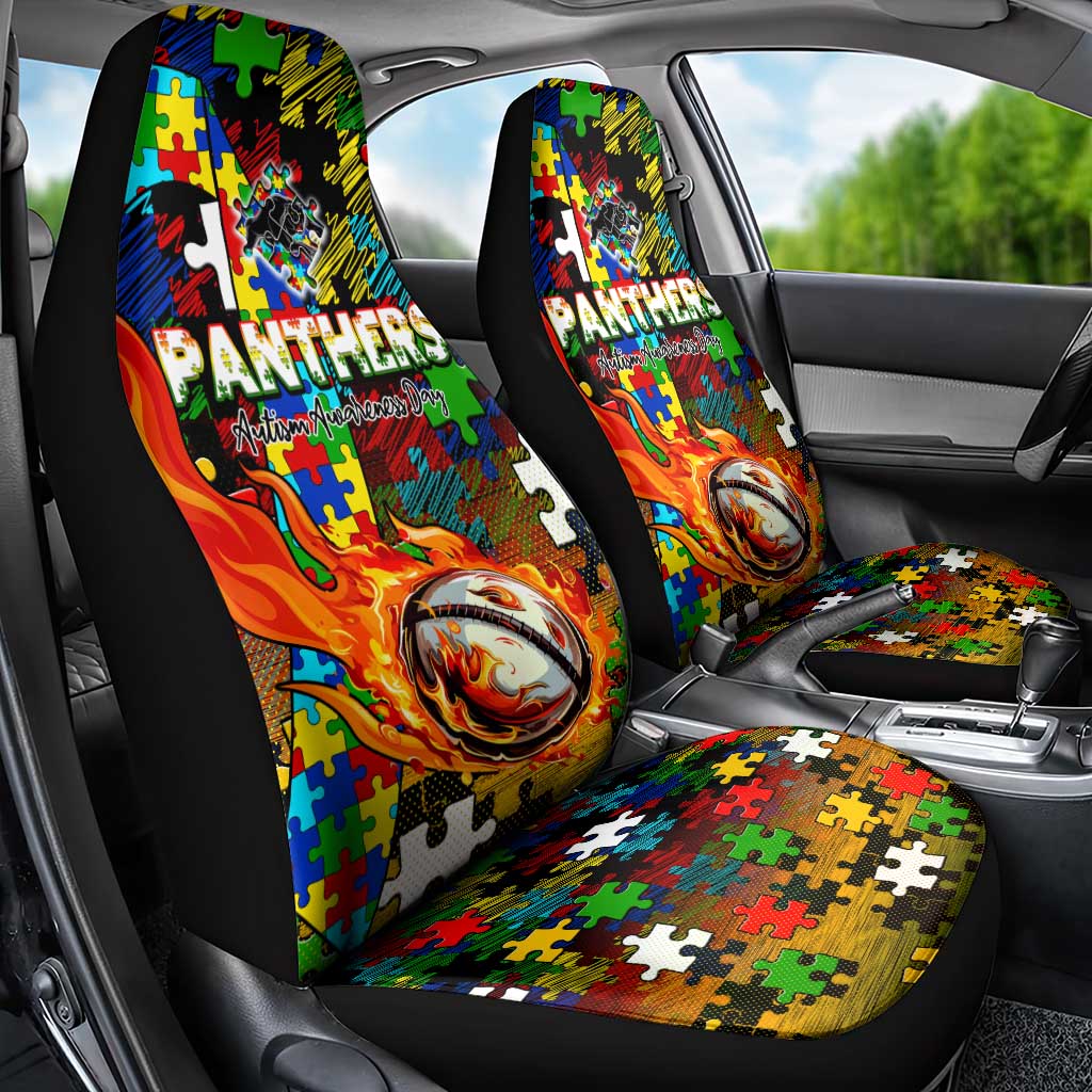 Panthers Autism Awareness Car Seat Cover Puzzle Flames Rugby Ball