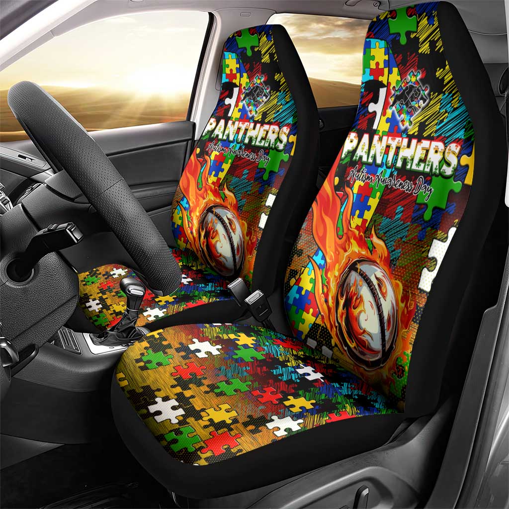 Panthers Autism Awareness Car Seat Cover Puzzle Flames Rugby Ball