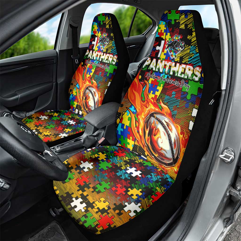 Panthers Autism Awareness Car Seat Cover Puzzle Flames Rugby Ball