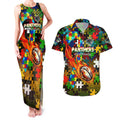 Panthers Autism Awareness Couples Matching Tank Maxi Dress and Hawaiian Shirt Puzzle Flames Rugby Ball