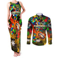 Panthers Autism Awareness Couples Matching Tank Maxi Dress and Long Sleeve Button Shirt Puzzle Flames Rugby Ball