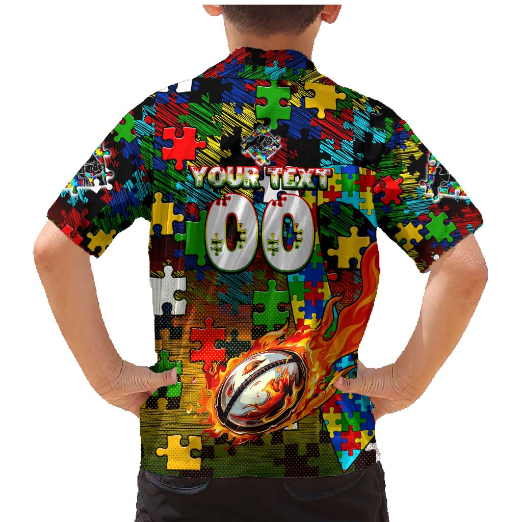 Panthers Autism Awareness Family Matching Mermaid Dress and Hawaiian Shirt Puzzle Flames Rugby Ball