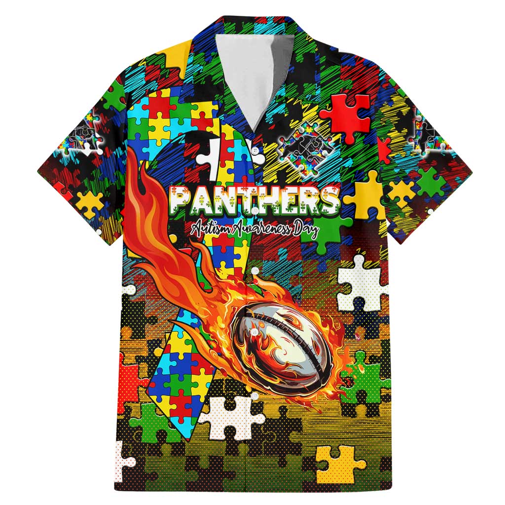 Panthers Autism Awareness Family Matching Mermaid Dress and Hawaiian Shirt Puzzle Flames Rugby Ball