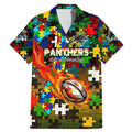 Panthers Autism Awareness Family Matching Mermaid Dress and Hawaiian Shirt Puzzle Flames Rugby Ball