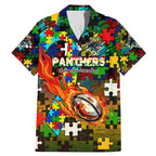Panthers Autism Awareness Family Matching Mermaid Dress and Hawaiian Shirt Puzzle Flames Rugby Ball