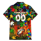 Panthers Autism Awareness Family Matching Mermaid Dress and Hawaiian Shirt Puzzle Flames Rugby Ball