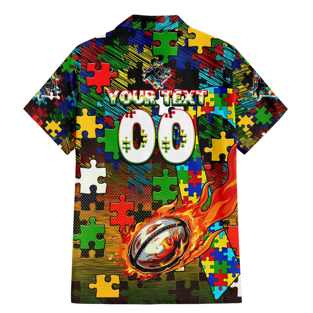 Panthers Autism Awareness Family Matching Mermaid Dress and Hawaiian Shirt Puzzle Flames Rugby Ball