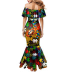 Panthers Autism Awareness Family Matching Mermaid Dress and Hawaiian Shirt Puzzle Flames Rugby Ball
