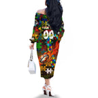 Panthers Autism Awareness Family Matching Off The Shoulder Long Sleeve Dress and Hawaiian Shirt Puzzle Flames Rugby Ball