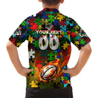 Panthers Autism Awareness Family Matching Off Shoulder Maxi Dress and Hawaiian Shirt Puzzle Flames Rugby Ball