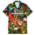 Panthers Autism Awareness Family Matching Off Shoulder Maxi Dress and Hawaiian Shirt Puzzle Flames Rugby Ball