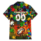 Panthers Autism Awareness Family Matching Off Shoulder Maxi Dress and Hawaiian Shirt Puzzle Flames Rugby Ball