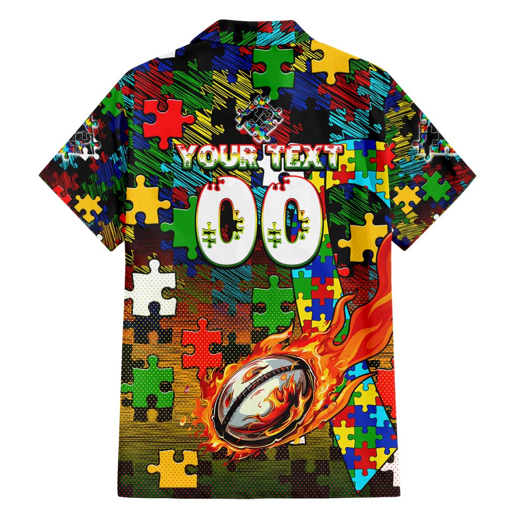 Panthers Autism Awareness Family Matching Off Shoulder Short Dress and Hawaiian Shirt Puzzle Flames Rugby Ball