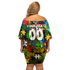 Panthers Autism Awareness Family Matching Off Shoulder Short Dress and Hawaiian Shirt Puzzle Flames Rugby Ball