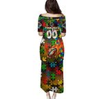 Panthers Autism Awareness Family Matching Puletasi and Hawaiian Shirt Puzzle Flames Rugby Ball