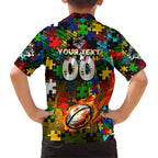Panthers Autism Awareness Family Matching Short Sleeve Bodycon Dress and Hawaiian Shirt Puzzle Flames Rugby Ball