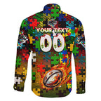 Panthers Autism Awareness Family Matching Short Sleeve Bodycon Dress and Hawaiian Shirt Puzzle Flames Rugby Ball