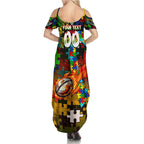 Panthers Autism Awareness Family Matching Summer Maxi Dress and Hawaiian Shirt Puzzle Flames Rugby Ball