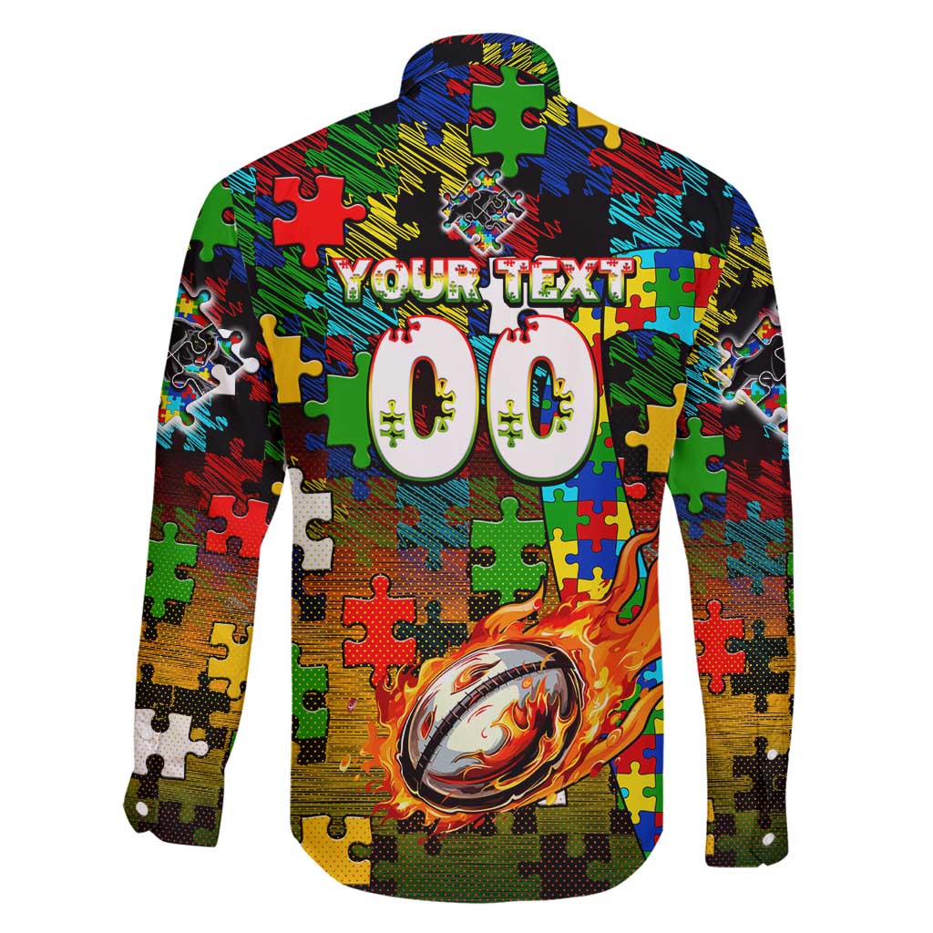 Panthers Autism Awareness Family Matching Tank Maxi Dress and Hawaiian Shirt Puzzle Flames Rugby Ball