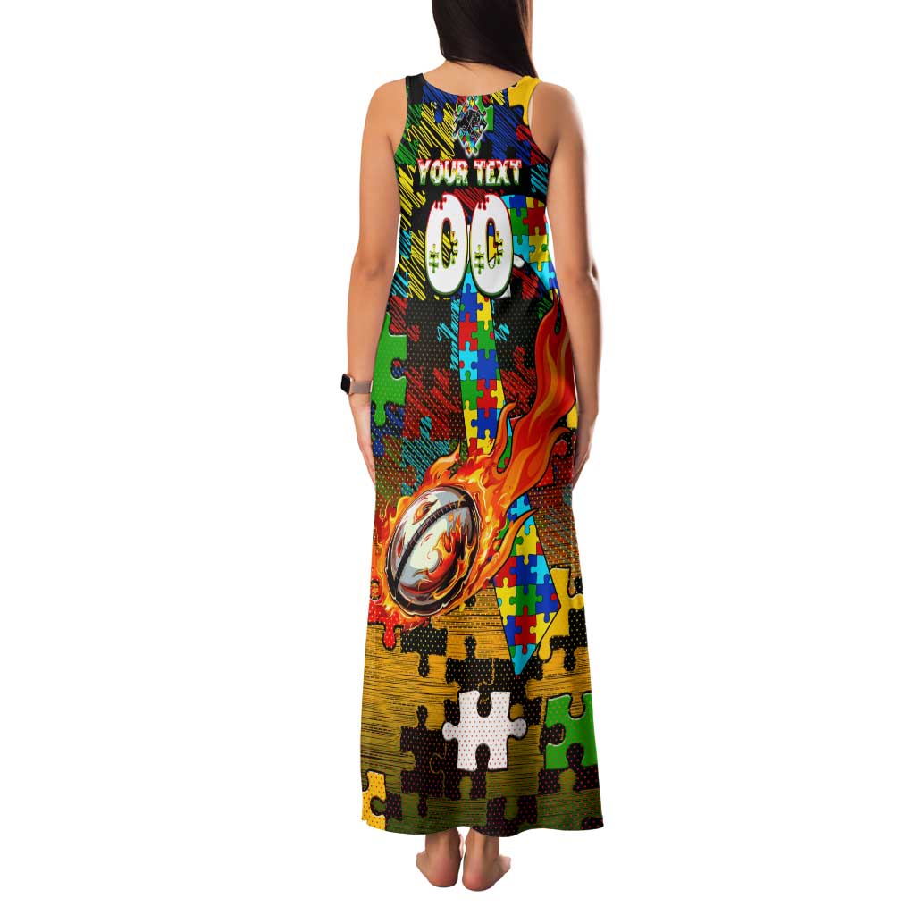 Panthers Autism Awareness Family Matching Tank Maxi Dress and Hawaiian Shirt Puzzle Flames Rugby Ball