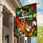 Panthers Autism Awareness Garden Flag Puzzle Flames Rugby Ball