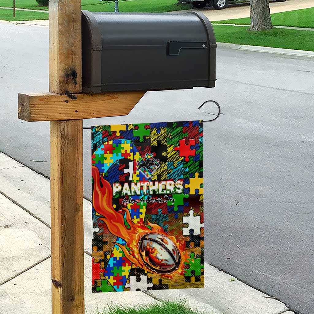 Panthers Autism Awareness Garden Flag Puzzle Flames Rugby Ball