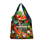 Panthers Autism Awareness Grocery Bag Puzzle Flames Rugby Ball