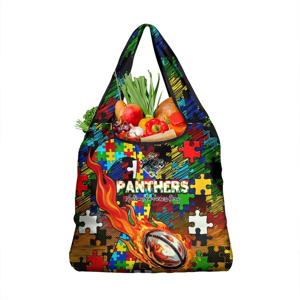 Panthers Autism Awareness Grocery Bag Puzzle Flames Rugby Ball
