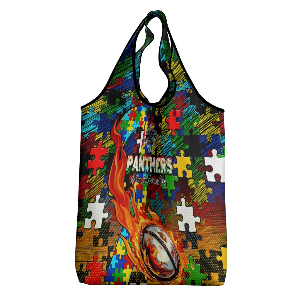 Panthers Autism Awareness Grocery Bag Puzzle Flames Rugby Ball