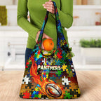 Panthers Autism Awareness Grocery Bag Puzzle Flames Rugby Ball