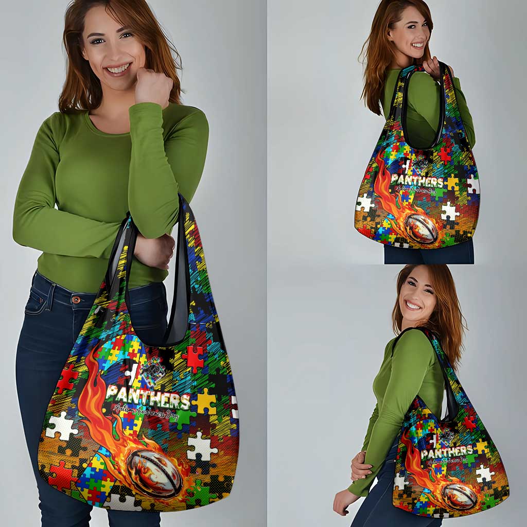 Panthers Autism Awareness Grocery Bag Puzzle Flames Rugby Ball