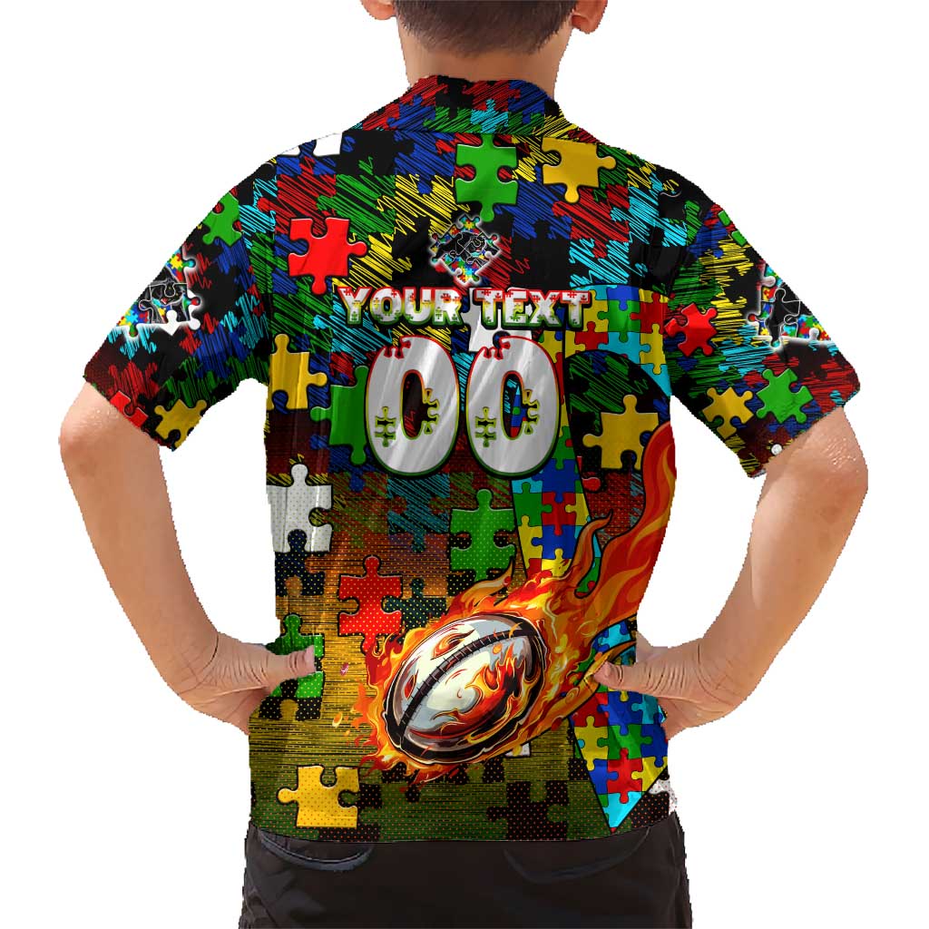 Panthers Autism Awareness Hawaiian Shirt Puzzle Flames Rugby Ball
