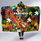 Panthers Autism Awareness Hooded Blanket Puzzle Flames Rugby Ball