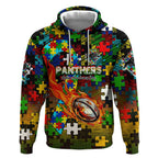 Panthers Autism Awareness Hoodie Puzzle Flames Rugby Ball