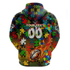 Panthers Autism Awareness Hoodie Puzzle Flames Rugby Ball